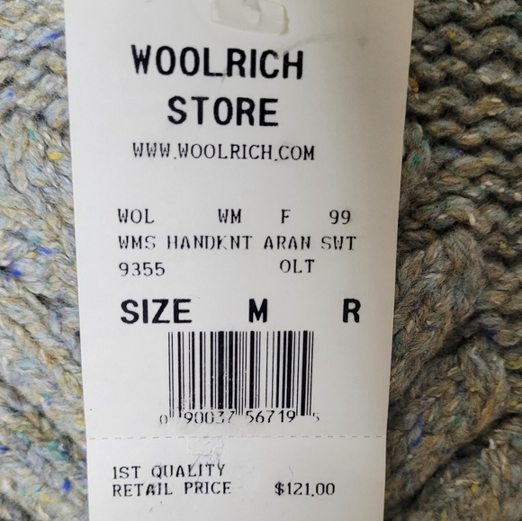 Woolrich Handknit Aran Cable Knit Sweater Wool Silk Classic Fisherman NEW - Picture 9 of 9